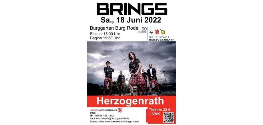 Das Foto zeigt das Plakat mit BRINGS im Burggarten am 18.06.22