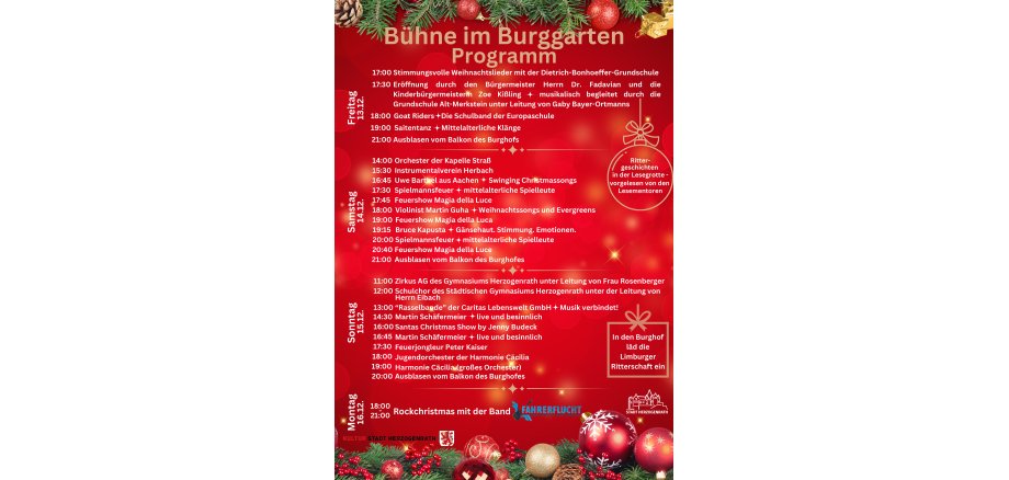 Programm Bühne im Burggarten Burgweihnacht 2024